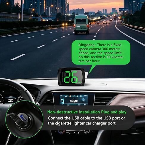 عداد سرعة GPS رقمي ميل في الساعة، شاشة عرض رأسية مع خط LED كبير، عداد سرعة HUD للتوصيل والتشغيل لسيارة شاحنة دراجة نارية عربة جولف مع كابل USB وشحن in Kuwait