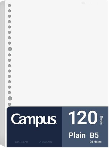 Kokuyo Campus Loose Leaf Paper for Binders, Business Type, Sarasara Smooth Writing, A5, Plain Ruled, 20 Holes, 120 Sheets, pH Neutral, Bleed Resistant (NO-G806WN) in Kuwait