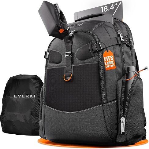حقيبة ظهر EVERKI Business 120 Pro 2 للكمبيوتر المحمول سعة 40 لترًا مع غطاء للمطر وحقيبة إكسسوارات شبكية وسلسلة مفاتيح مغناطيسية سريعة الإصدار - 2 حجرة كمبيوتر محمول للسفر تناسب ما يصل إلى 18.4 بوصة جيب RFID لحماية الزوايا الحاصلة على براءة اختراع in Kuwait