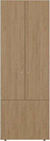Home 3 Door Closet System with Hanging Rod for Clothes and Interior Shelves, Manufactured Wood Freestanding Bedroom Storage, Utility Room or Laundry Room Furniture, Natural Oak in Kuwait