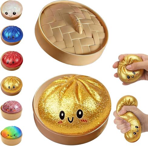 Glitter Dumpling, Glitter Dumpling Squishy with Box, 6 Color Options Dumplings Squishy Toy for Stress Relief (Gold) in Kuwait