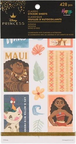 مجموعة ملصقات Happy Planner Disney Princess Moana مكونة من 30 ورقة للمخططين والتقويمات والمجلات، ملصقات سهلة التقشير، وإكسسوارات سجل القصاصات، Moana، إجمالي 428 ملصقًا in Kuwait
