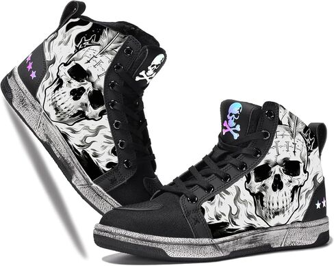 Men's Gothic Skull High Top Sneakers, Unisex Casual Motorcycle Riding Shoes with Edgy Design for Urban Commuting in Saudi Arabia
