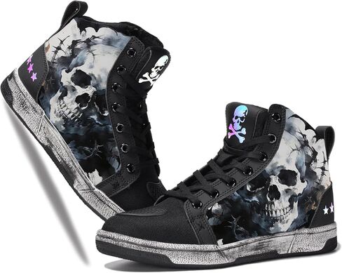 Men's Gothic Skull High Top Sneakers, Unisex Casual Motorcycle Riding Shoes with Edgy Design for Urban Commuting in Saudi Arabia