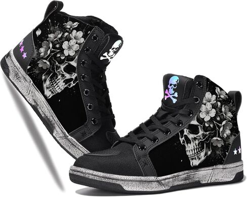 Men's Gothic Skull High Top Sneakers, Unisex Casual Motorcycle Riding Shoes with Edgy Design for Urban Commuting in Saudi Arabia