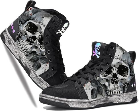 Men's Gothic Skull High Top Sneakers, Unisex Casual Motorcycle Riding Shoes with Edgy Design for Urban Commuting in Saudi Arabia