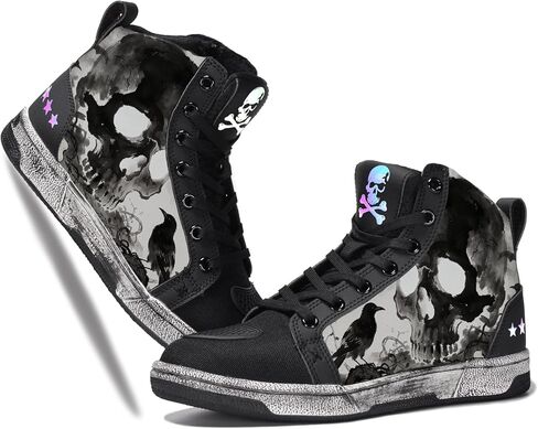 Men's Gothic Skull High Top Sneakers, Unisex Casual Motorcycle Riding Shoes with Edgy Design for Urban Commuting in Saudi Arabia