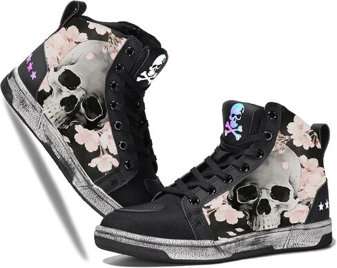 Men's Gothic Skull High Top Sneakers, Unisex Casual Motorcycle Riding Shoes with Edgy Design for Urban Commuting in Saudi Arabia