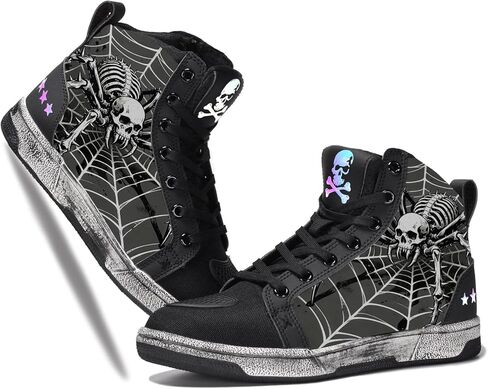 Men's Gothic Skull High Top Sneakers, Unisex Casual Motorcycle Riding Shoes with Edgy Design for Urban Commuting in Saudi Arabia