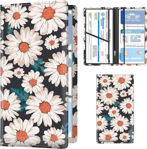 Leather Car Registration and Insurance Holder, Premium Vehicle Glove Box Car Organizer with Magnetic Shut, Cute Interior Car Accessories Cute Bat Flower in Kuwait