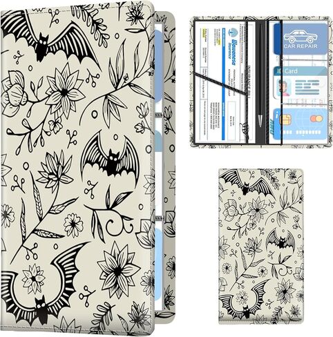 Leather Car Registration and Insurance Holder, Premium Vehicle Glove Box Car Organizer with Magnetic Shut, Cute Interior Car Accessories Cute Bat Flower in Kuwait