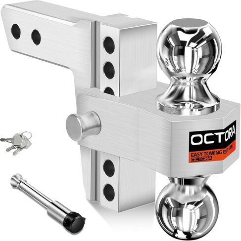Adjustable Trailer Hitch Fits 2-inch Receiver, Heavy Duty Aluminum Tow Hitches,6-inch Drop/Rise, Solid Tube Hitch,for Truck(12,500 LBS GTW), Double Anti-Theft Locking Hitch Pins (Silver) in Kuwait