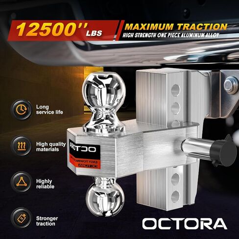 Adjustable Trailer Hitch Fits 2-inch Receiver, Heavy Duty Aluminum Tow Hitches,6-inch Drop/Rise, Solid Tube Hitch,for Truck(12,500 LBS GTW), Double Anti-Theft Locking Hitch Pins (Silver) in Kuwait