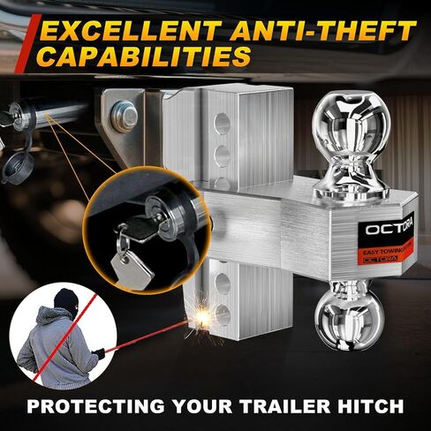 Adjustable Trailer Hitch Fits 2-inch Receiver, Heavy Duty Aluminum Tow Hitches,6-inch Drop/Rise, Solid Tube Hitch,for Truck(12,500 LBS GTW), Double Anti-Theft Locking Hitch Pins (Silver) in Kuwait
