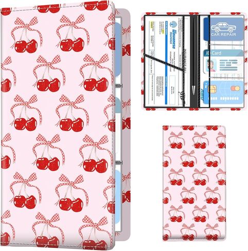 Leather Car Registration and Insurance Holder, Premium Vehicle Glove Box Car Organizer with Magnetic Shut, Cute Interior Car Accessories Cute Bat Flower in Kuwait