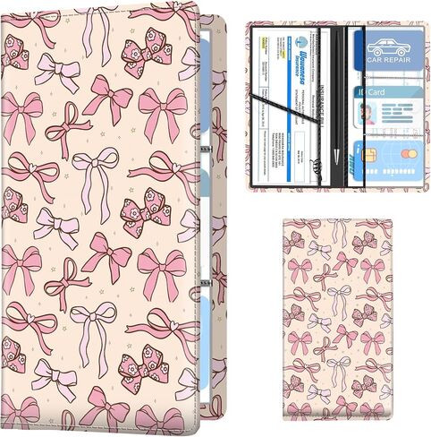 Leather Car Registration and Insurance Holder, Premium Vehicle Glove Box Car Organizer with Magnetic Shut, Cute Interior Car Accessories Cute Bat Flower in Kuwait