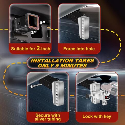Adjustable Trailer Hitch Fits 2-inch Receiver, Heavy Duty Aluminum Tow Hitches,6-inch Drop/Rise, Solid Tube Hitch,for Truck(12,500 LBS GTW), Double Anti-Theft Locking Hitch Pins (Silver) in Kuwait