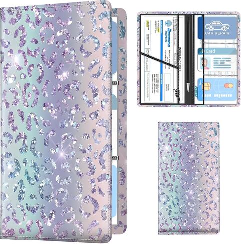Leather Car Registration and Insurance Holder, Premium Vehicle Glove Box Car Organizer with Magnetic Shut, Cute Interior Car Accessories Cute Bat Flower in Kuwait