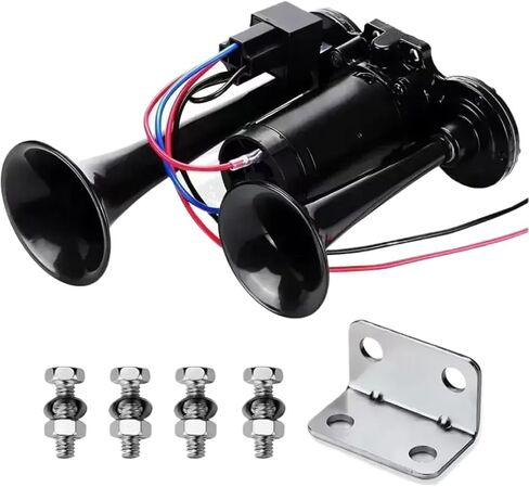 Dual Tone Car Horn with Compressor Pump, Compatible with 12V/24V Electrical Systems for Cars, Trucks, Motorcycles, Boats, and Trailers(Silver) in Kuwait