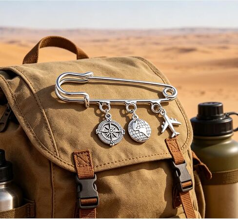 FEELMEM Travel Safety Pin Brooch Compass Airplane World Charm Kilt Pin Brooch Traveler Graduation Gift Retirement Gift in Saudi Arabia