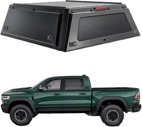 غطاء الشاحنة متوافق مع سرير Ram 1500 TRX 2021–2024 5'7، هيكل العربة ذو السقف الصلب القابل للقفل مع أبواب Gullwing، خيمة خلفية وإضاءة داخلية، مظلة بيك اب بغطاء سرير بدون حفر (عادي) in Kuwait