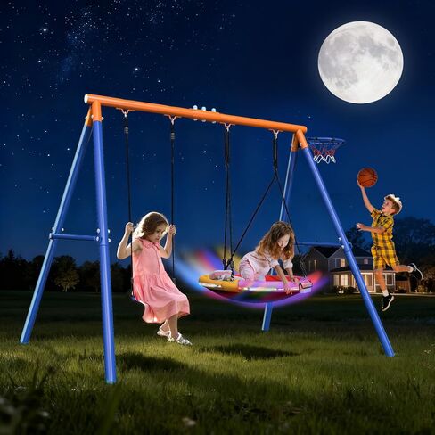 2 in 1 Swing Set for Kids Outdoor Swing Set 500LBS 1 Saucer Swing Seat and 1 Belt Swing Seat Heavy Duty Swing Set for Playground Backyard Playset in Saudi Arabia