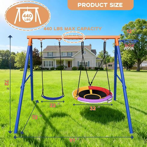2 in 1 Swing Set for Kids Outdoor Swing Set 500LBS 1 Saucer Swing Seat and 1 Belt Swing Seat Heavy Duty Swing Set for Playground Backyard Playset in Saudi Arabia