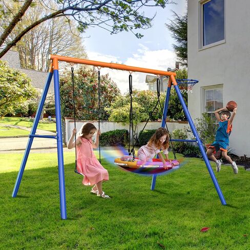 2 in 1 Swing Set for Kids Outdoor Swing Set 500LBS 1 Saucer Swing Seat and 1 Belt Swing Seat Heavy Duty Swing Set for Playground Backyard Playset in Saudi Arabia