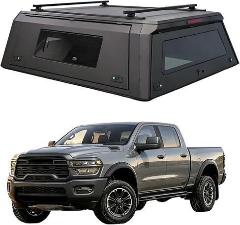 Truck Bed Cap for Dodge RAM 2500 2003-2026 5.7ft Short Bed - Manganese Steel Camper Shell Hard Top Canopy - No-Drill Install(Style a: Standard Side Window) in Kuwait