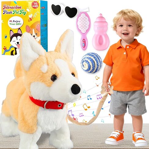 HCdoujoy Husky Walking Dog Barking Toy, Musical Singing Dancing Volume Control Interactive Puppy Walk Along with Leash, Wagging Tail Shaking Head, Robot Plush Stuffed Animal Puppy for Kid in Kuwait