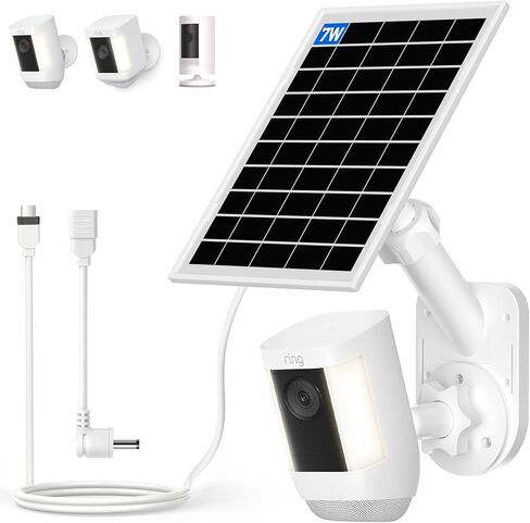Solar Panel and 2-in-1 Wall Mount for Ring Cam, 7W Solar Charger Compatible with Rings Spotlight &Stick Up Outdoor Cam Battery, 360° Adjustable Outdoor Security Camera Mount, Weatherproof, 1-Pack in Kuwait