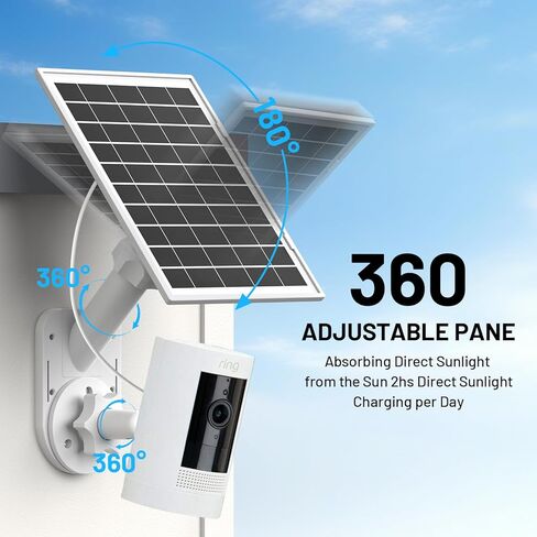 Solar Panel and 2-in-1 Wall Mount for Ring Cam, 7W Solar Charger Compatible with Rings Spotlight &Stick Up Outdoor Cam Battery, 360° Adjustable Outdoor Security Camera Mount, Weatherproof, 1-Pack in Kuwait