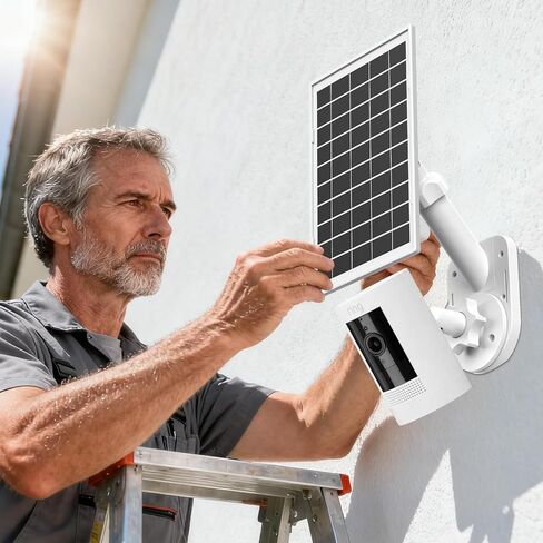 Solar Panel and 2-in-1 Wall Mount for Ring Cam, 7W Solar Charger Compatible with Rings Spotlight &Stick Up Outdoor Cam Battery, 360° Adjustable Outdoor Security Camera Mount, Weatherproof, 1-Pack in Kuwait