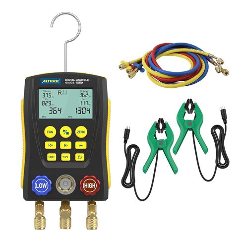 AUTOOL LM120+ Digital AC Manifold Gauge, Intelligent Refrigerant Leak Detector, Dual Pressure & Temperature, HVAC Service Tool for Automotive AC Systems in Kuwait