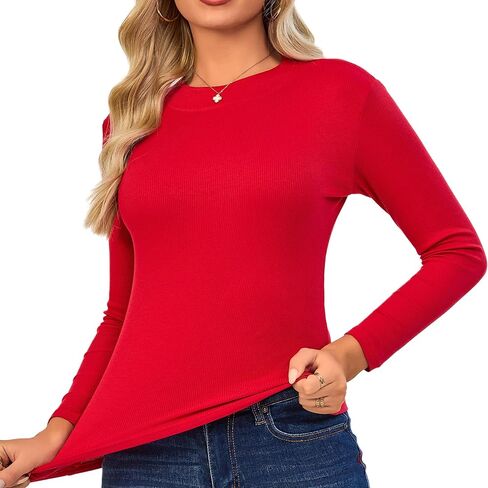 Long Sleeve Shirts Women Half-Mock Ribbed Tops Tshirt for Women Basic Trendy Stretchy Lightweight in Kuwait