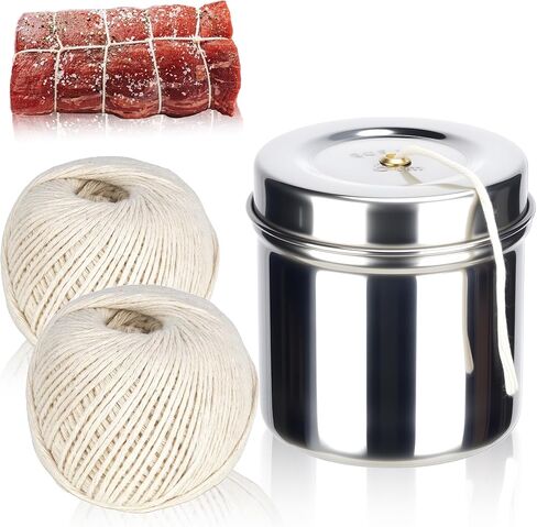 Kitchen Twine for Cooking with Stainless Steel Dispenser, Cotton Butchers Twine for Cooking Meat, Natural Kitchen Twine, Center Pull Design (White) (1 Roll + 1 Dispenser) in Kuwait