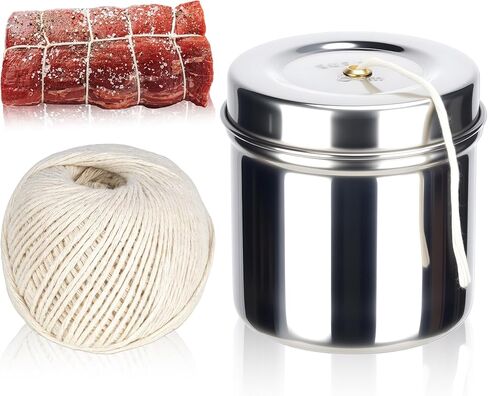 Kitchen Twine for Cooking with Stainless Steel Dispenser, Cotton Butchers Twine for Cooking Meat, Natural Kitchen Twine, Center Pull Design (White) (1 Roll + 1 Dispenser) in Kuwait