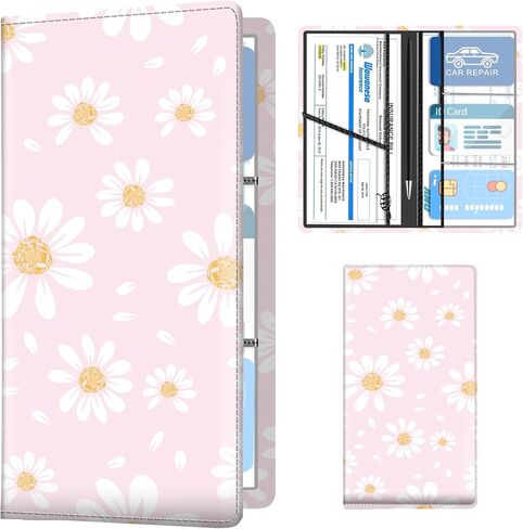 Leather Car Registration and Insurance Holder, Premium Vehicle Glove Box Car Organizer with Magnetic Shut, Cute Interior Car Accessories Cute Colorful Chicken Leaf in Saudi Arabia