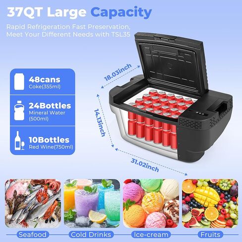 ثلاجة سيارة لطراز تيسلا Y، 【التحكم في التطبيق】 37QT(35L) -4 ℉~68 ℉ ثلاجة سيارة 12 فولت لطراز تيسلا Y، فريزر محمول لصندوق السيارة للتخييم ورحلة الطريق إلى المنزل 12/24 فولت تيار مستمر in Kuwait