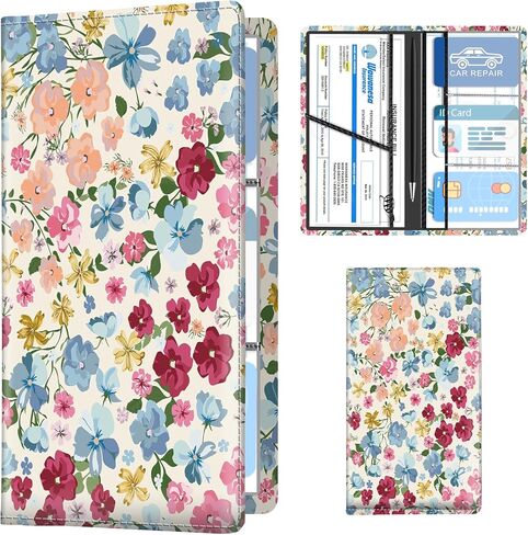 Leather Car Registration and Insurance Holder, Premium Vehicle Glove Box Car Organizer with Magnetic Shut, Cute Interior Car Accessories Cute Colorful Chicken Leaf in Saudi Arabia