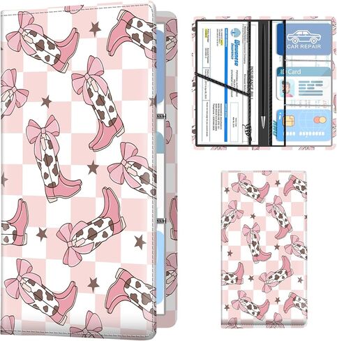 Leather Car Registration and Insurance Holder, Premium Vehicle Glove Box Car Organizer with Magnetic Shut, Cute Interior Car Accessories Cute Colorful Chicken Leaf in Saudi Arabia