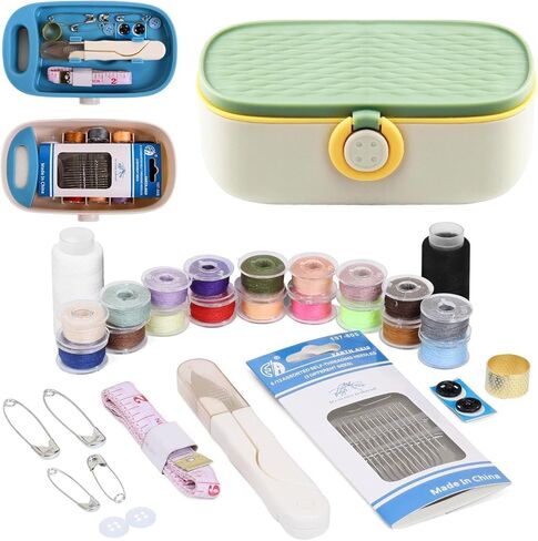 Sewing Kit with Case, Portable Sewing Box Organizer, Needle and Thread Kit with 20 Color Threads, Self Threading Needles, Scissors, Tape Measure, Buttons, Safety Pins for Adults, Travel, Home in Kuwait