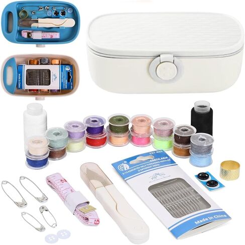 Sewing Kit with Case, Portable Sewing Box Organizer, Needle and Thread Kit with 20 Color Threads, Self Threading Needles, Scissors, Tape Measure, Buttons, Safety Pins for Adults, Travel, Home in Kuwait