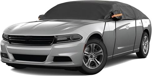 Half Car Cover, Thickened Car Sunshade, Sun Protection & Waterproof All Weather Protective Shield with Fixed Hooks, Universal for Most Vehicles (Black) in Kuwait