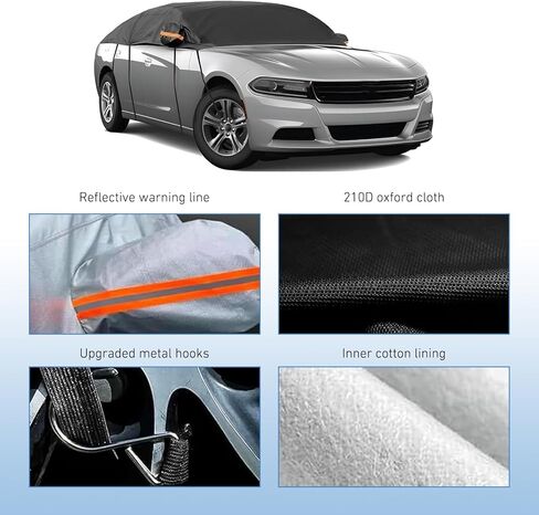 Half Car Cover, Thickened Car Sunshade, Sun Protection & Waterproof All Weather Protective Shield with Fixed Hooks, Universal for Most Vehicles (Black) in Kuwait