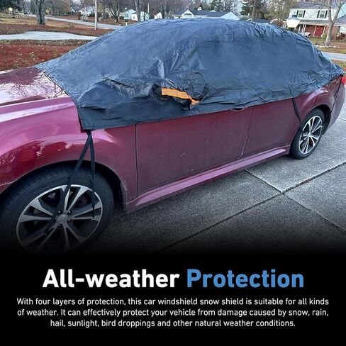 Half Car Cover, Thickened Car Sunshade, Sun Protection & Waterproof All Weather Protective Shield with Fixed Hooks, Universal for Most Vehicles (Black) in Kuwait