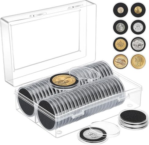 60pcs 40mm Coin Capsules Set, Coin Holders for Collectors with 8 Sizes (17/20/25/27/30/33/38/40mm) Adjustable Black Foam Gaskets and Plastic Storage Box in Kuwait