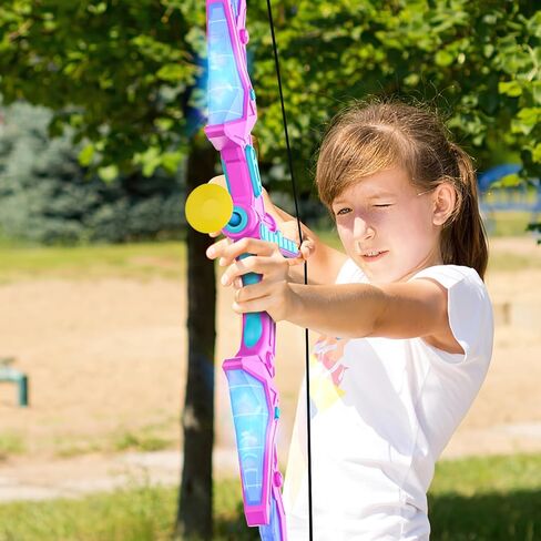 Polkoliye 2 Pack of Kids Bow & Arrow Set, Light Up Archery Toy Set with 14 Suction Cup Arrows Standing Target, Perfect Indoor Outdoor Toys Birthday Gifts Ideas for Boys Girls, Medium in Kuwait