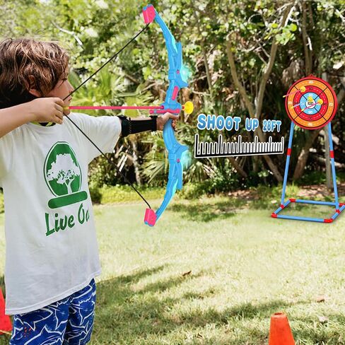 Polkoliye 2 Pack of Kids Bow & Arrow Set, Light Up Archery Toy Set with 14 Suction Cup Arrows Standing Target, Perfect Indoor Outdoor Toys Birthday Gifts Ideas for Boys Girls, Medium in Kuwait