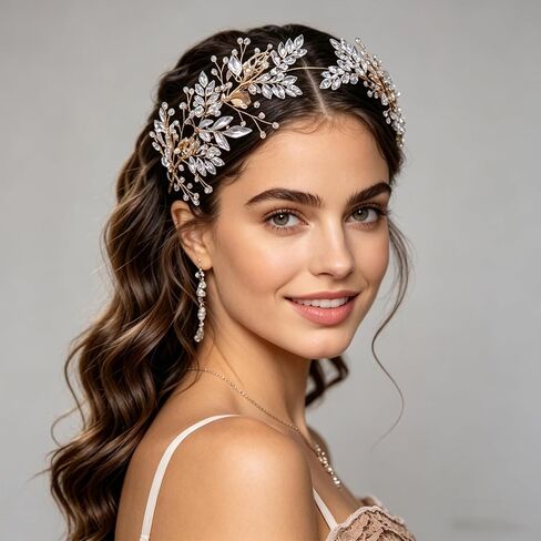 حجر الراين الزفاف عقال اليدوية ورقة كريستال أغطية الرأس الزفاف لإكسسوارات شعر الزفاف للعرائس وصيفات الشرف in Saudi Arabia